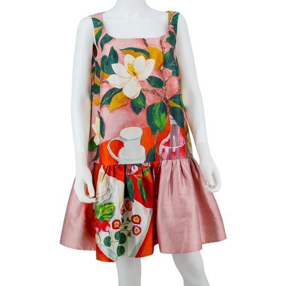 Oscar de la Renta Dresses & Skirts - Oscar de la Renta Magnolia Still Life Silk Drop Waist Dress Pink 6 22SN2063TMK